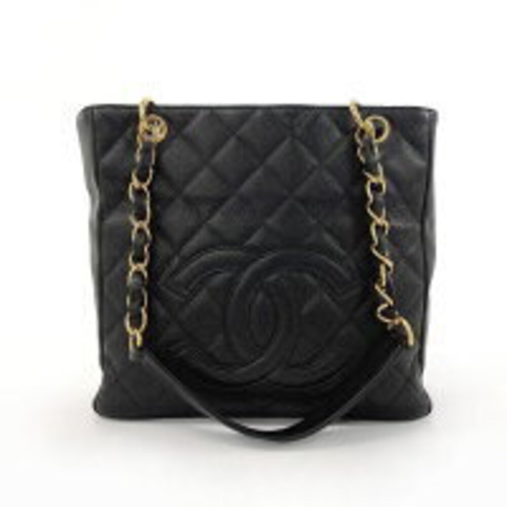 Chanel Tote Leather Coco Mark Matte Caviar Matelasse PST Bag Black